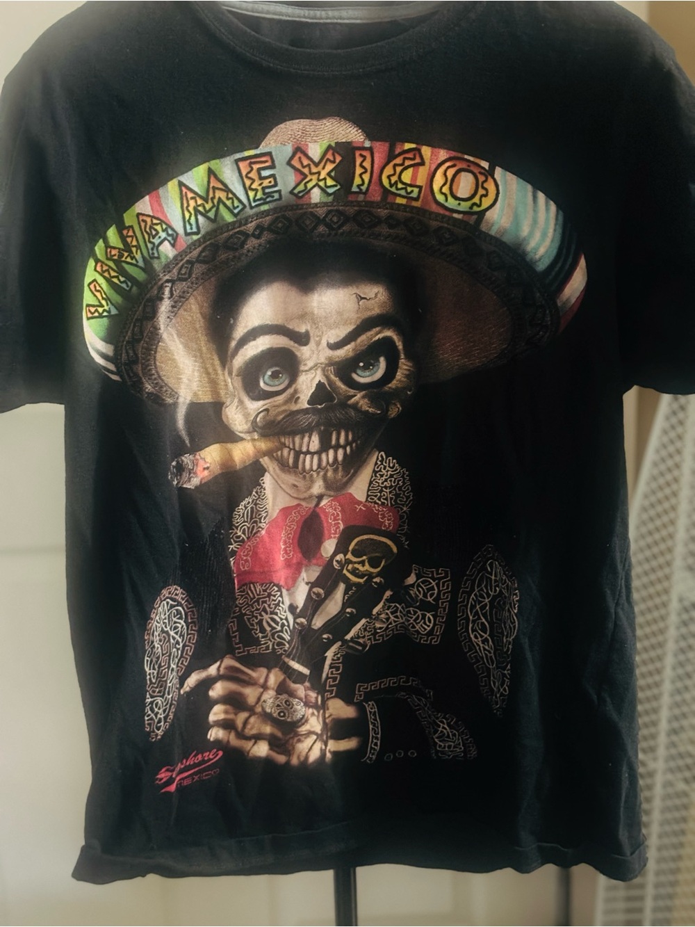 Black Graphic 'Viva Mexico' Skull Mariachi Short Sleeve Tee